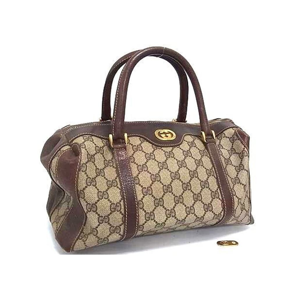 GUCCI Vintage GG Supreme Handbag Tote Bag Boston Bag Coated 12x7x6